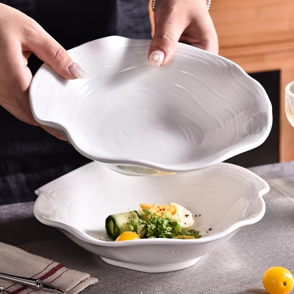 1 Set of 4 Hotel-Grade Pure White 8.27-Inch Lotus-Shaped Ceramic Bowls • Microwave Safe • Suitable for Desserts, Salads, Fruits And Soups • Ideal for Home Kitchens And Restaurants