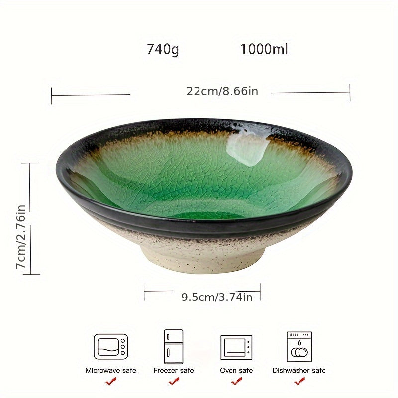 1pc Japanese Ice Crack Glaze Ceramic Bowl Household And Commercial Noodle Bowl Soup Bowl And High-End Salad Bowl