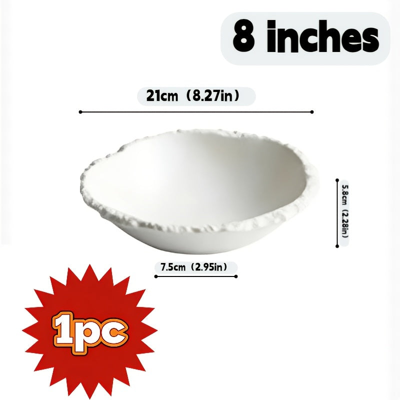 1\u002F2pcs Elegant White Ceramic Bowl with Rock Pattern – Perfect for Soup, Noodles & Salad – Premium Tableware for Home, Restaurants, And Hotels