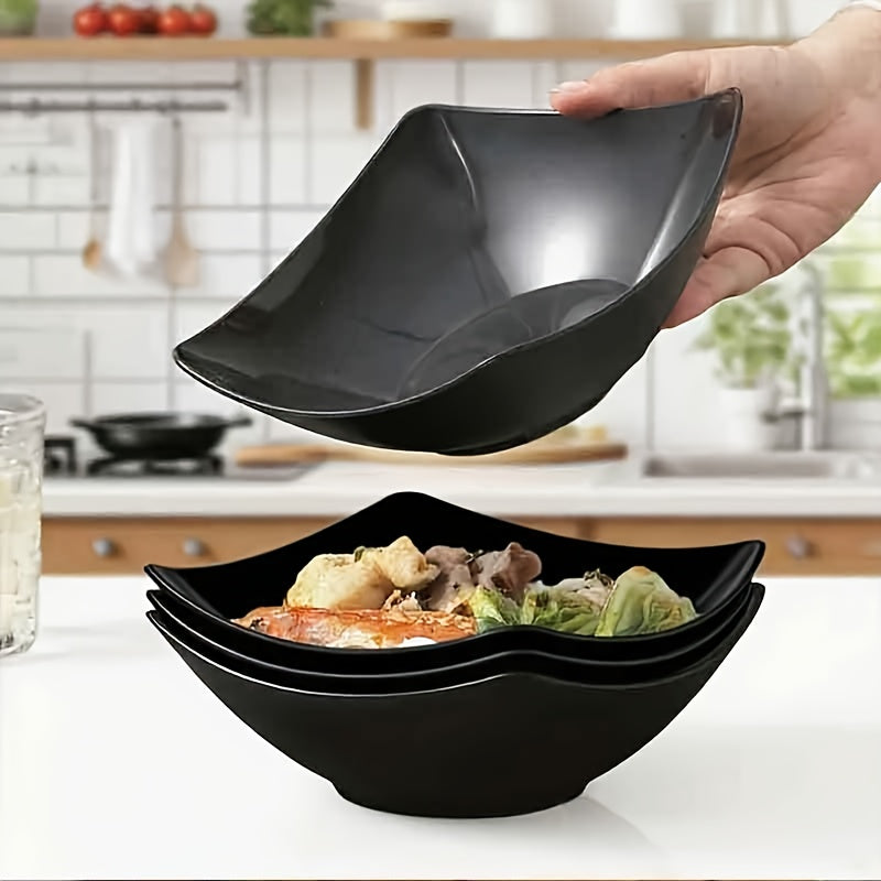 4pcs Salad Bowl Set - Perfect for Family Gatherings and Daily Use, Featuring a Unique Modern Design That Can Hold Side Dishes, Fruits and Snacks. It Is a Kitchen Necessity, a Microwave Safe Bowl, a Durable Plastic Bowl, and a Food Storage Container