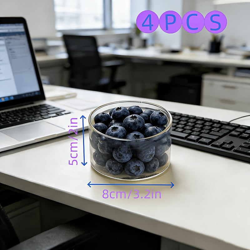 Set of 4 High Borosilicate Glass BowlsIdeal for Yogurt, Salads, Fruits, and Nuts.Suitable for Picnics, Camping, Restaurants, and Offices.Easy to Carry and Perfect for Elegant Food Presentation.