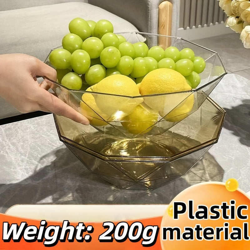 2 Pack Luxury Crystal Plastic Fruit Bowl, Modern Light Luxury Serving Tray for Snacks, Candy, Salad, Elegant Home Decor Fruit Platter for Living Room Kitchen