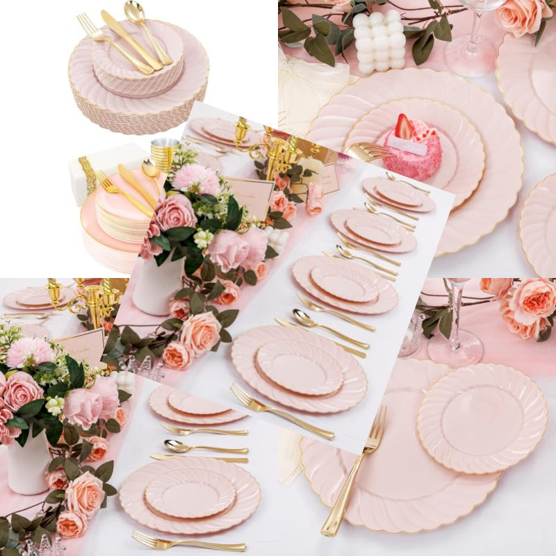 omcri125and175PCS Pink Plastic Dinnerware Set