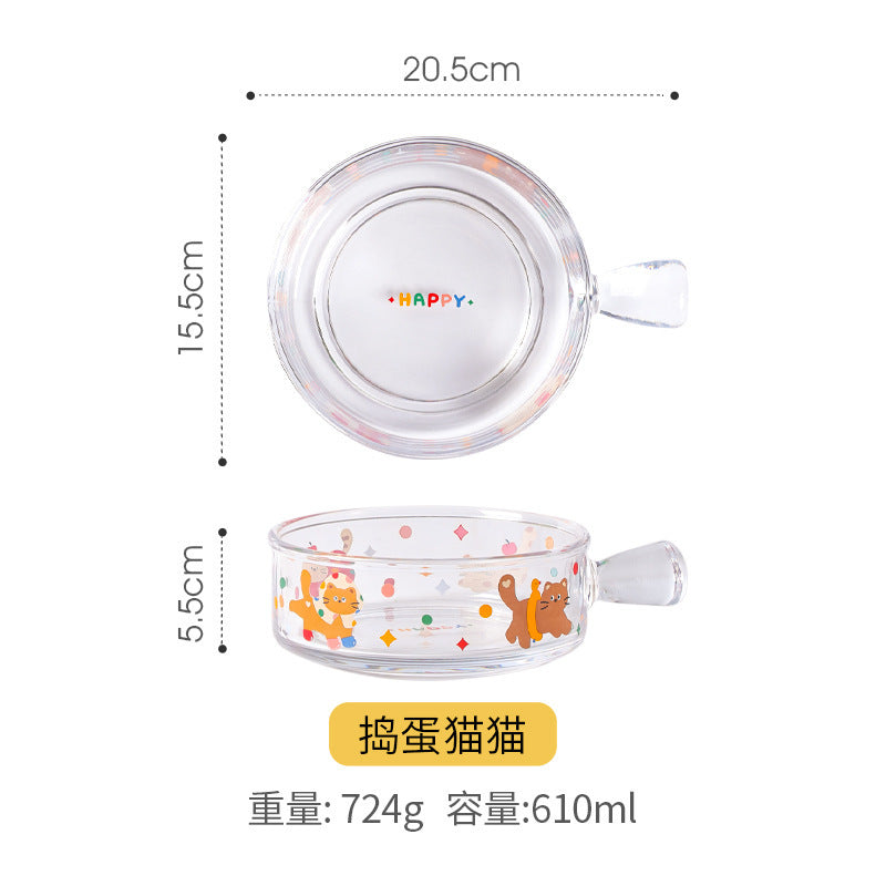 Adorable Glass Bowl Featuring a Puppy And Cat Design, Perfect for Home Use As a Fruit Salad Dish. This New Model for 2025 Boasts High Aesthetic Appeal And Is Styled for Instagram-Worthy Desserts