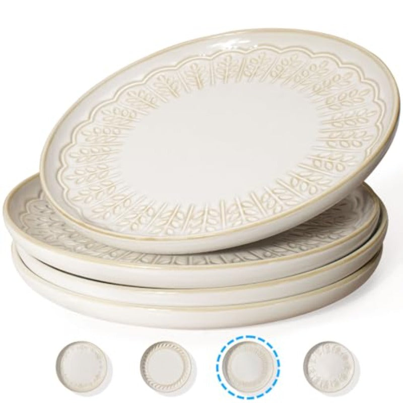 Artena Large Ceramic Dinner Plates Set Of 4 0.75 Inch Emed Kitchen Salad Plates and Plates And Bowls Sets 6 Pieces Dinnerware Sets Dish Set For 4 Ceramic Kitchen Bowl And Plate Set