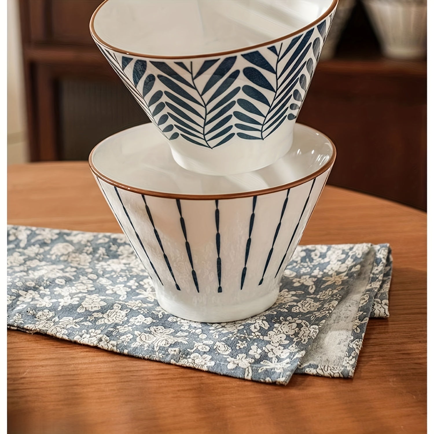 5-Inch Ceramic Bowl 4-Pack, Japanese-Style Gradient Blue Rice Bowls for Soup, Noodles & Cereal, Microwave And Dishwasher Safe