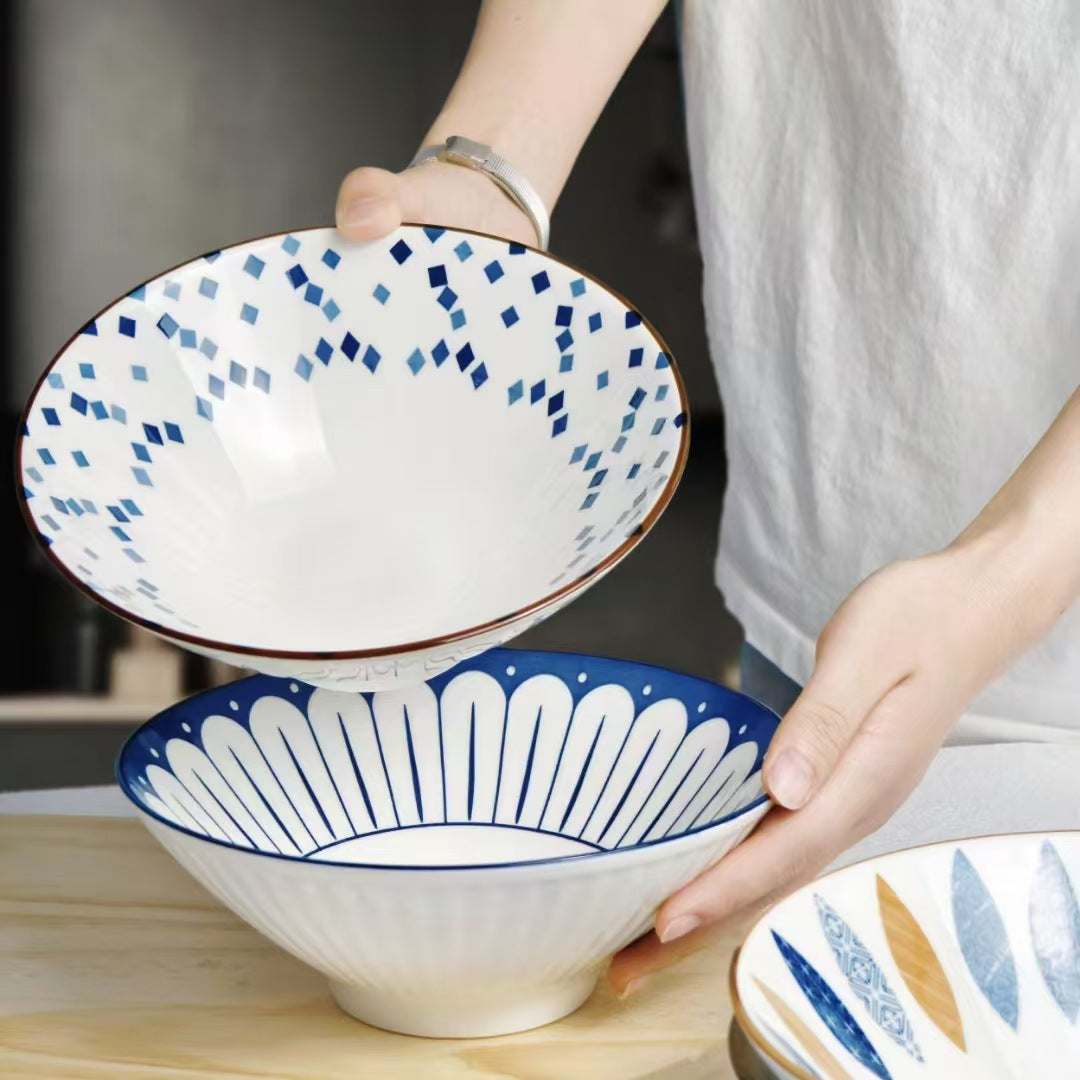 Set of 4 Japanese-Style Ceramic Pasta Ramen Bowls, 7.87inch, Round Microwave Safe Bowl for Soup, Noodles, and Salad- Kitchen Dinnerware for Home, Restaurant