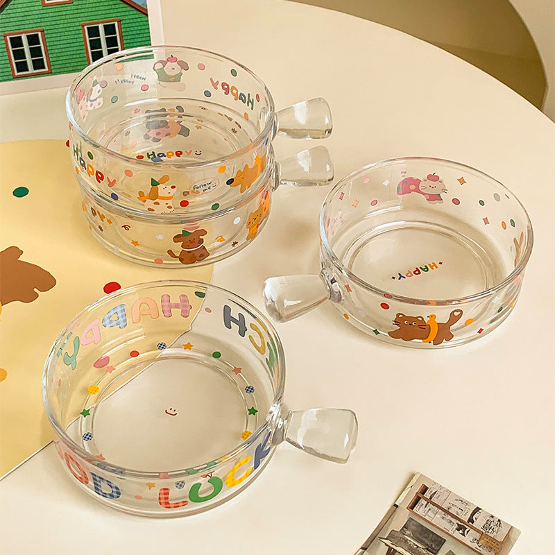 Adorable Glass Bowl Featuring a Puppy And Cat Design, Perfect for Home Use As a Fruit Salad Dish. This New Model for 2025 Boasts High Aesthetic Appeal And Is Styled for Instagram-Worthy Desserts