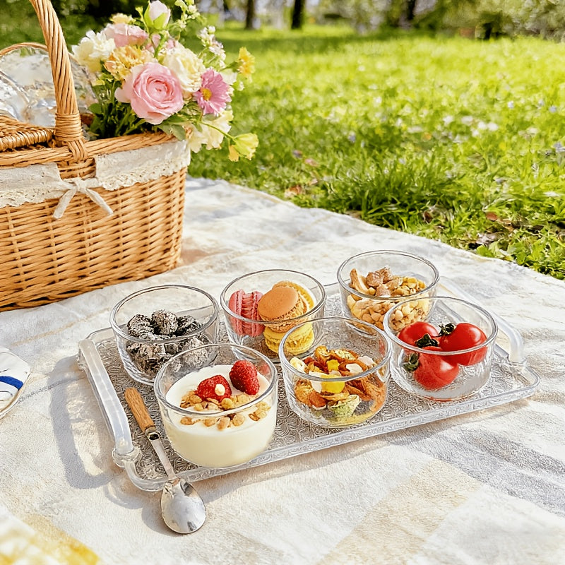 Set of 4 High Borosilicate Glass BowlsIdeal for Yogurt, Salads, Fruits, and Nuts.Suitable for Picnics, Camping, Restaurants, and Offices.Easy to Carry and Perfect for Elegant Food Presentation.