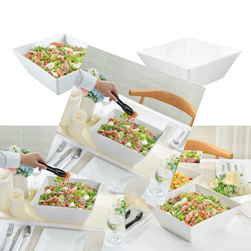 omcri-180 Ounce Deep Soup Bowls 2 Dishwashable Square Serving Bowls - Shatter-Resistant White Melamine Salad Eating Bowl Serve Side Dishes Entrees And Snacks For Parties Or Events