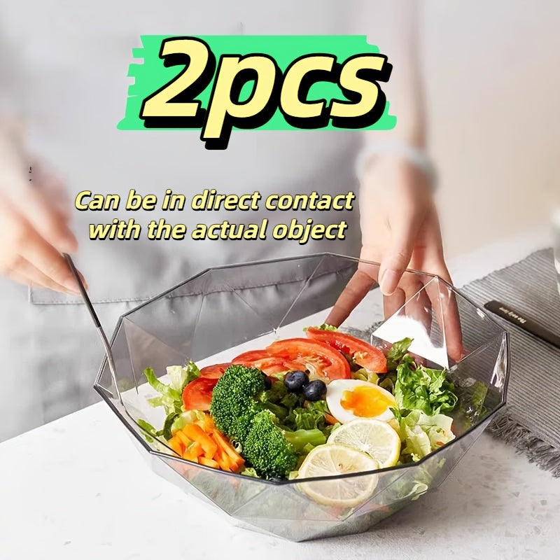 2 Pack Luxury Crystal Plastic Fruit Bowl, Modern Light Luxury Serving Tray for Snacks, Candy, Salad, Elegant Home Decor Fruit Platter for Living Room Kitchen