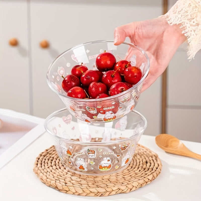 2pcs, cartoon glass salad bowl with lid, suitable for mixed food such as salad, fruit, milk, sweetheart, rice, pasta, etc., microwave oven safety, kitchen supplies, tableware, is an ideal choice for kitchen preparation, serving, baking and cooking.