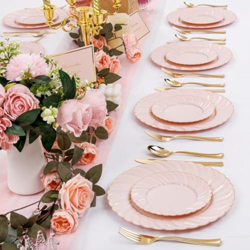 omcri125and175PCS Pink Plastic Dinnerware Set