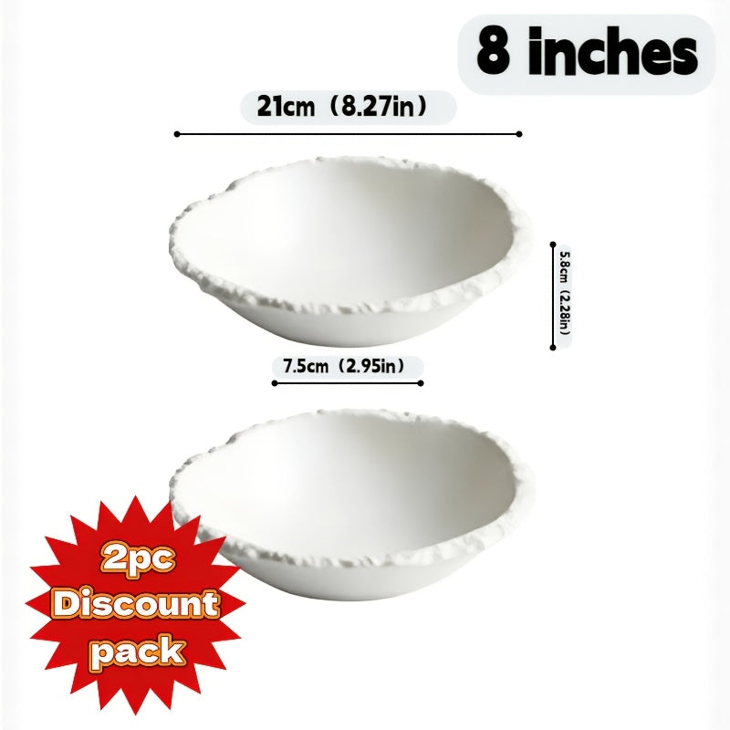 1\u002F2pcs Elegant White Ceramic Bowl with Rock Pattern – Perfect for Soup, Noodles & Salad – Premium Tableware for Home, Restaurants, And Hotels