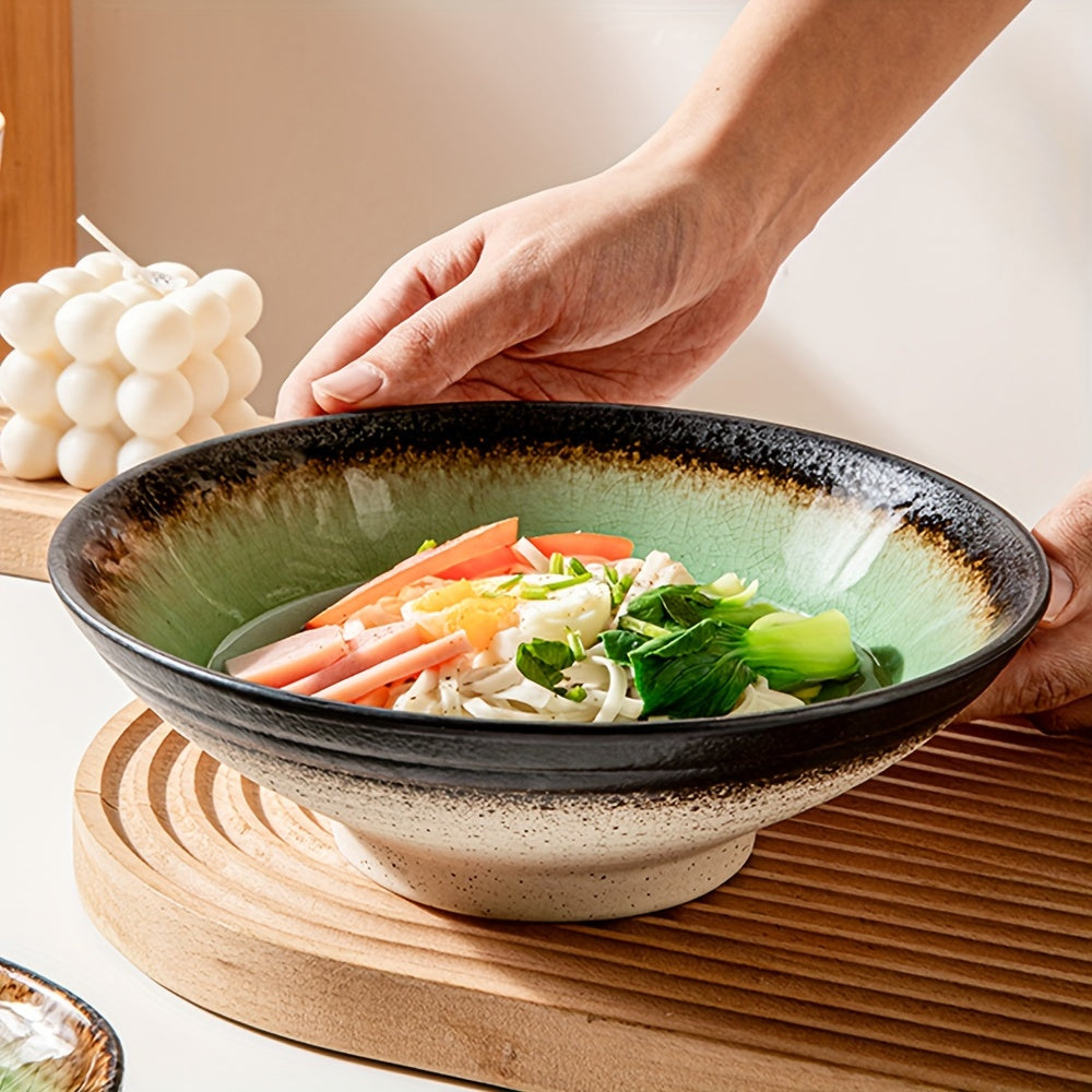 1pc Japanese Ice Crack Glaze Ceramic Bowl Household And Commercial Noodle Bowl Soup Bowl And High-End Salad Bowl