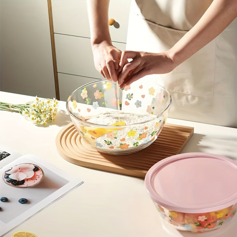 Small Floral Fresh Bowl Large 2700Ml Glass Soup Bowl | Floral Fresh Small Mixing for Home