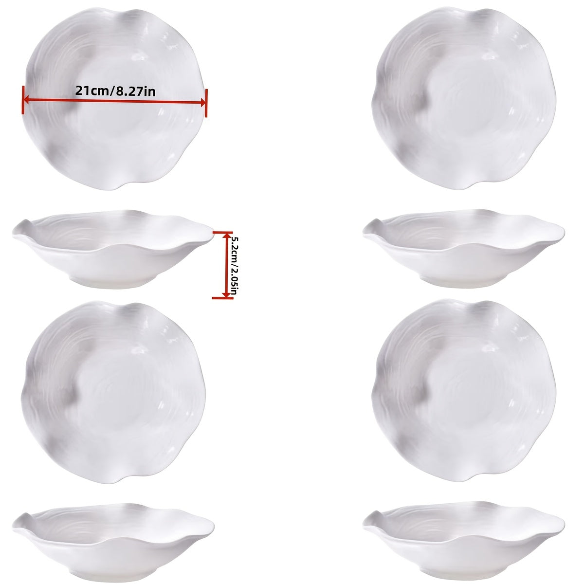 1 Set of 4 Hotel-Grade Pure White 8.27-Inch Lotus-Shaped Ceramic Bowls • Microwave Safe • Suitable for Desserts, Salads, Fruits And Soups • Ideal for Home Kitchens And Restaurants