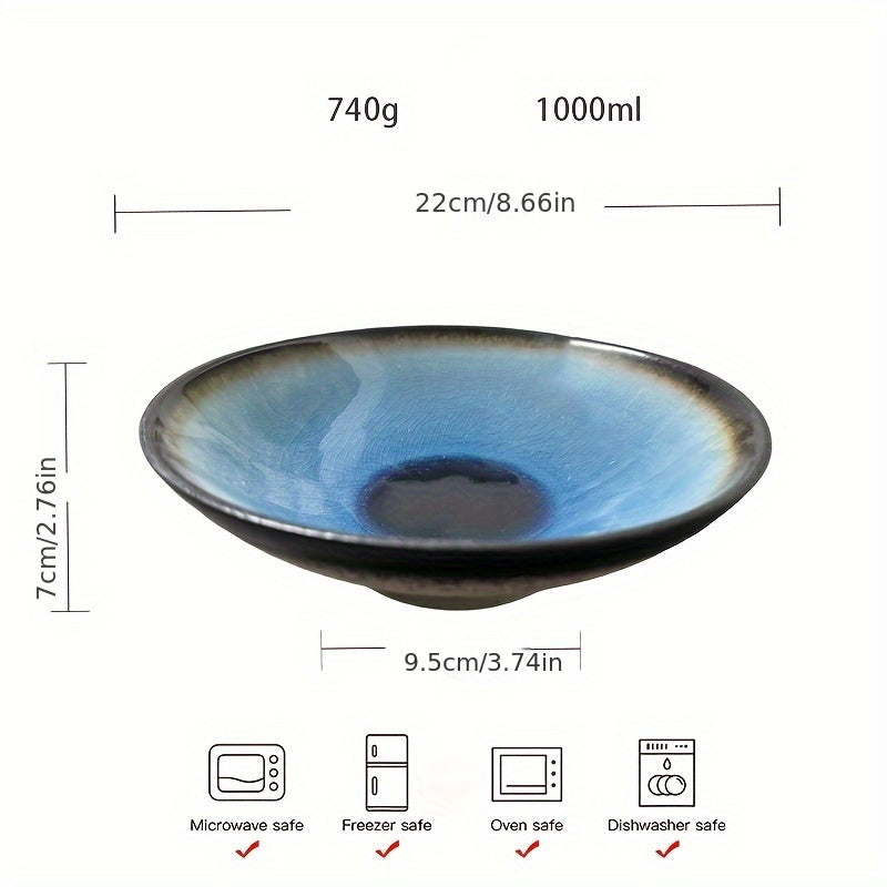1pc Japanese Ice Crack Glaze Ceramic Bowl Household And Commercial Noodle Bowl Soup Bowl And High-End Salad Bowl