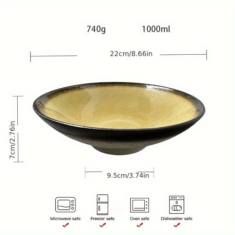 1pc Japanese Ice Crack Glaze Ceramic Bowl Household And Commercial Noodle Bowl Soup Bowl And High-End Salad Bowl