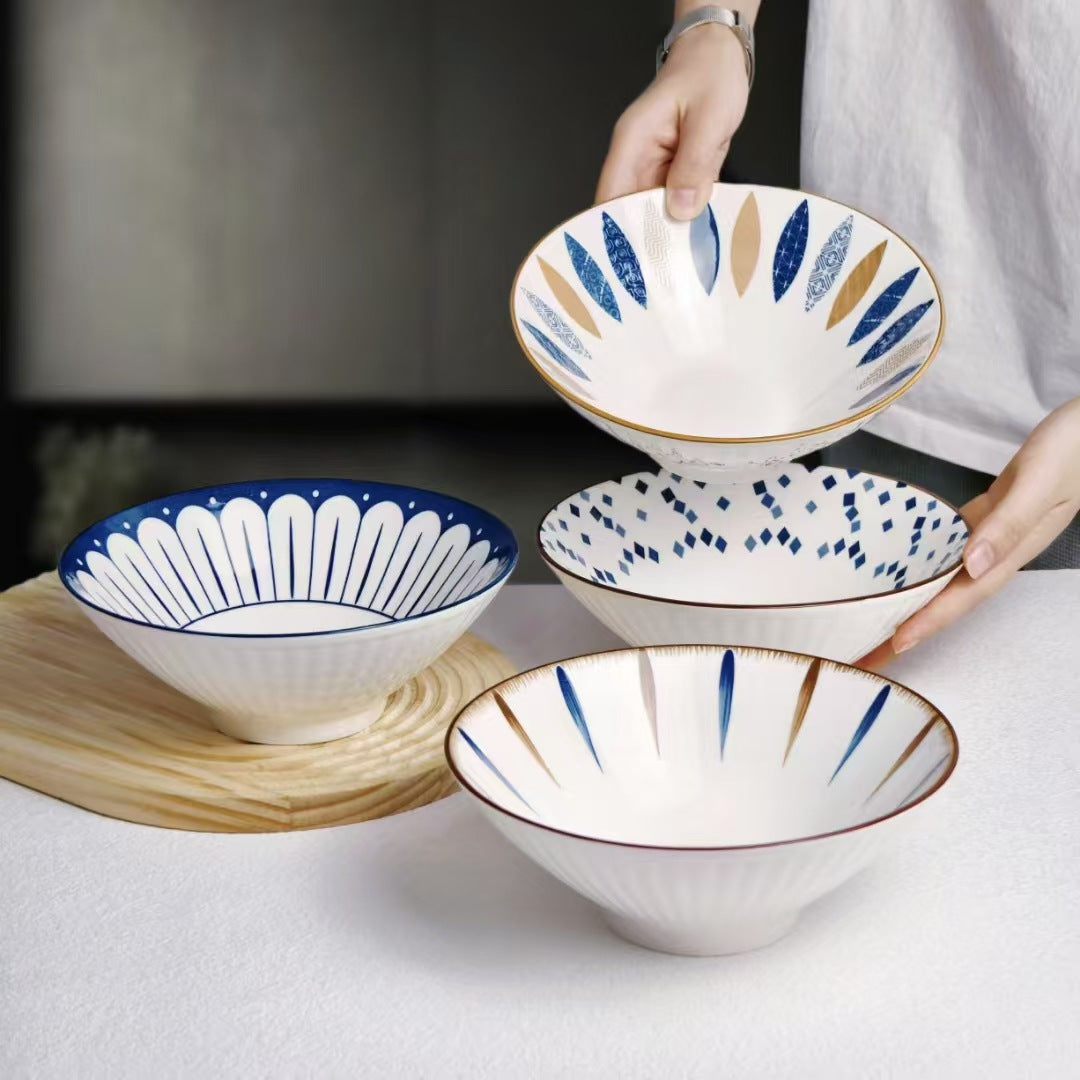 Set of 4 Japanese-Style Ceramic Pasta Ramen Bowls, 7.87inch, Round Microwave Safe Bowl for Soup, Noodles, and Salad- Kitchen Dinnerware for Home, Restaurant