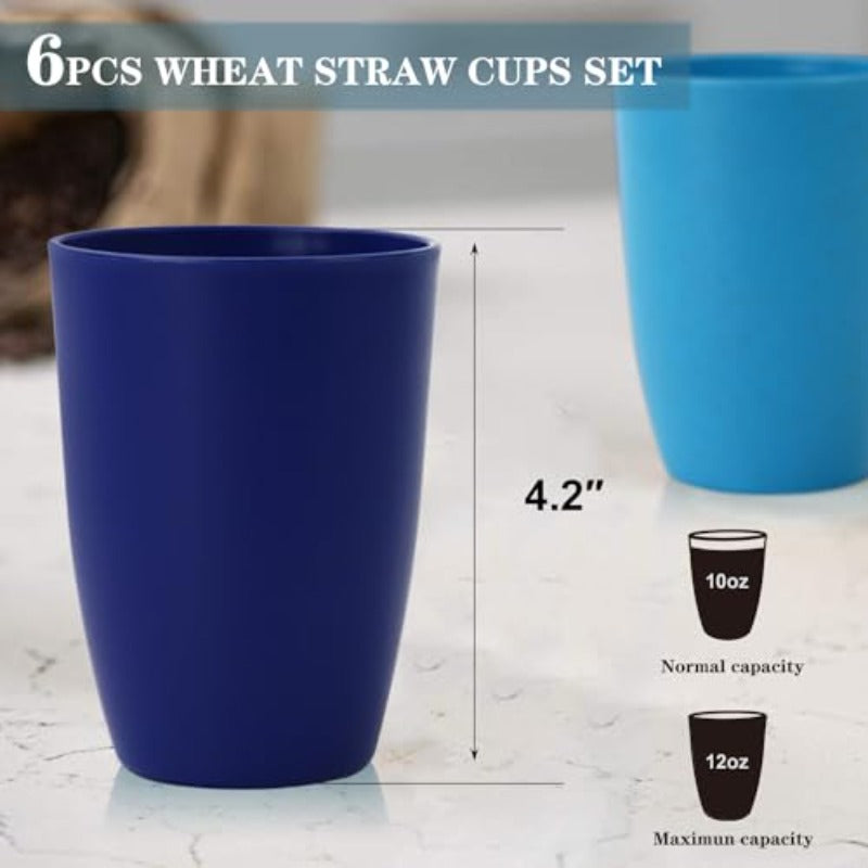 omcri22-Piece Kitchen Dinnerware Set - 12 OZ Wheat Straw Cups and 9 inch Unbreakable Dinner Plates and 26 OZ Cereal Bowls Stackable Plates and Bowls Set with Plastic Cups