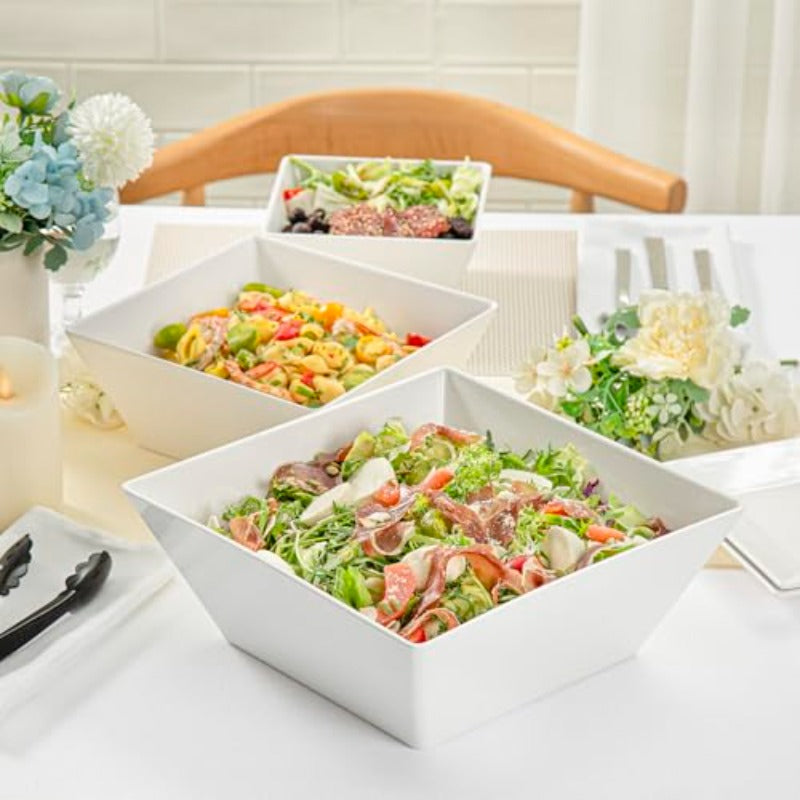 omcri-180 Ounce Deep Soup Bowls 2 Dishwashable Square Serving Bowls - Shatter-Resistant White Melamine Salad Eating Bowl Serve Side Dishes Entrees And Snacks For Parties Or Events