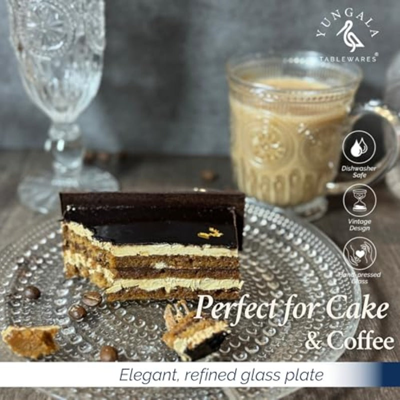 Yungala Clear Glass Tableware Set 4 Small Plates 4 Hobnail Bowls and 4 Suower Mugs Vintage-Style Pred Glass for Everyday Dining Derts and Entertaining