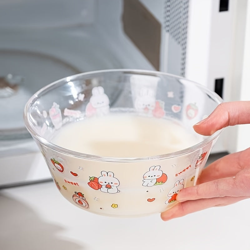 2pcs, cartoon glass salad bowl with lid, suitable for mixed food such as salad, fruit, milk, sweetheart, rice, pasta, etc., microwave oven safety, kitchen supplies, tableware, is an ideal choice for kitchen preparation, serving, baking and cooking.