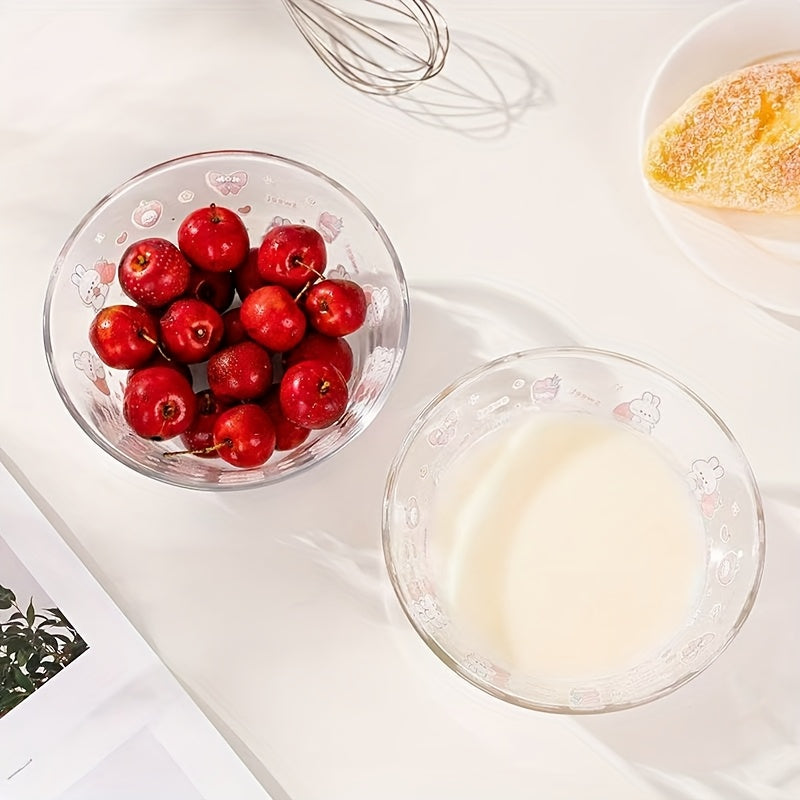 2pcs, cartoon glass salad bowl with lid, suitable for mixed food such as salad, fruit, milk, sweetheart, rice, pasta, etc., microwave oven safety, kitchen supplies, tableware, is an ideal choice for kitchen preparation, serving, baking and cooking.