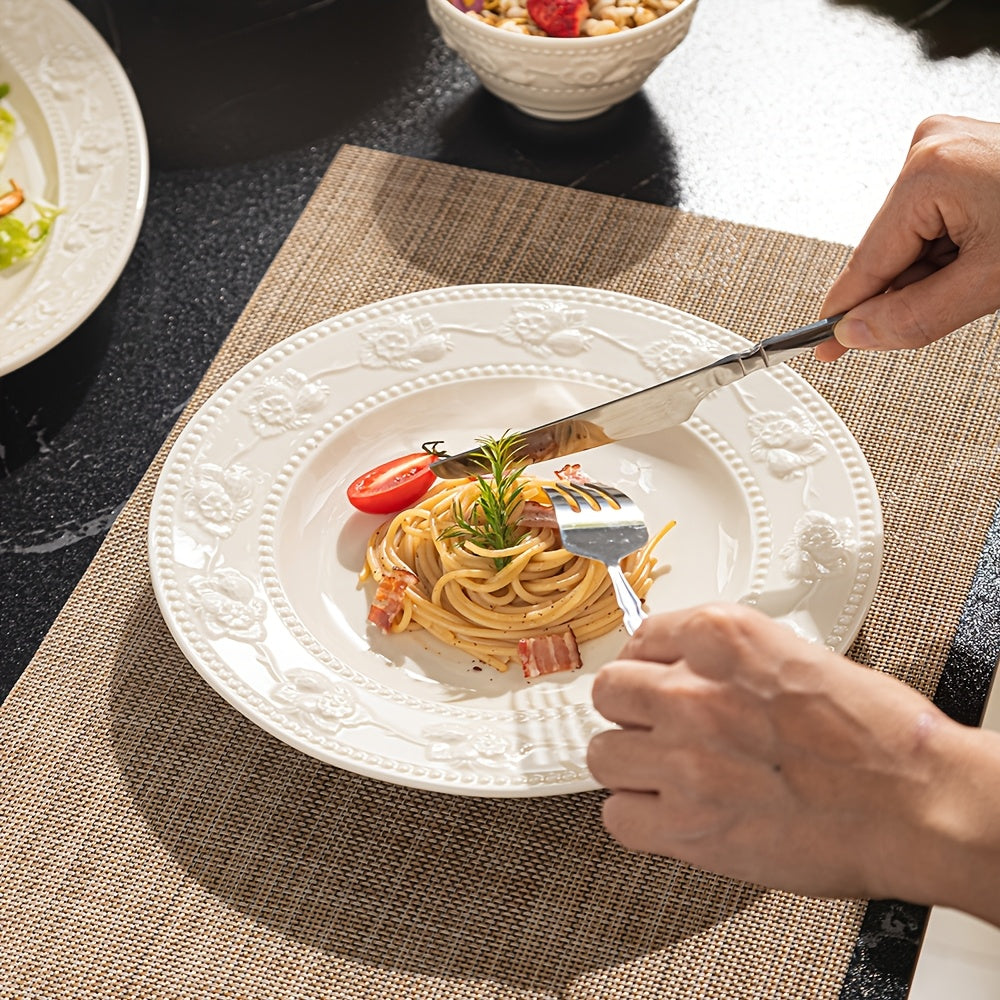 26pcs Heavy-Duty Milk White Ceramic Dinnerware Set Suitable for Household, Restaurants & Hotels - Oven & Microwave Safe Round Plates & Bowls with Elegant Tableware, Ovenproof for, Microwaveable for Reheating, Holiday Table Setting