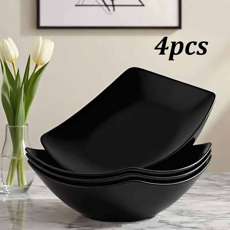 4pcs Salad Bowl Set - Perfect for Family Gatherings and Daily Use, Featuring a Unique Modern Design That Can Hold Side Dishes, Fruits and Snacks. It Is a Kitchen Necessity, a Microwave Safe Bowl, a Durable Plastic Bowl, and a Food Storage Container