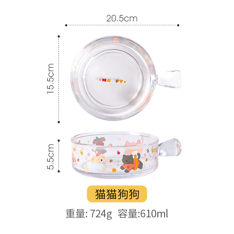 Adorable Glass Bowl Featuring a Puppy And Cat Design, Perfect for Home Use As a Fruit Salad Dish. This New Model for 2025 Boasts High Aesthetic Appeal And Is Styled for Instagram-Worthy Desserts