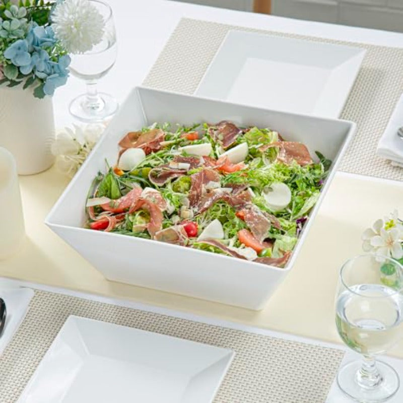 omcri-180 Ounce Deep Soup Bowls 2 Dishwashable Square Serving Bowls - Shatter-Resistant White Melamine Salad Eating Bowl Serve Side Dishes Entrees And Snacks For Parties Or Events