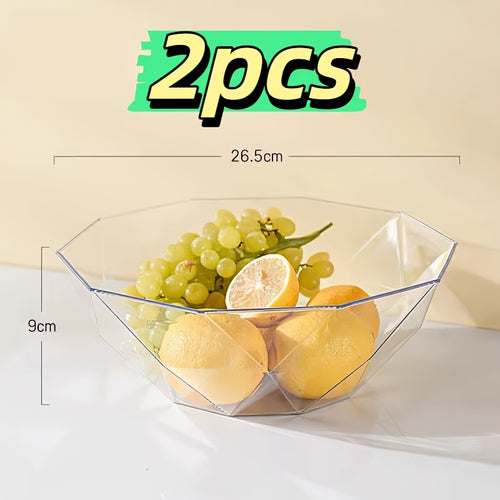 2 Pack Luxury Crystal Plastic Fruit Bowl, Modern Light Luxury Serving Tray for Snacks, Candy, Salad, Elegant Home Decor Fruit Platter for Living Room Kitchen