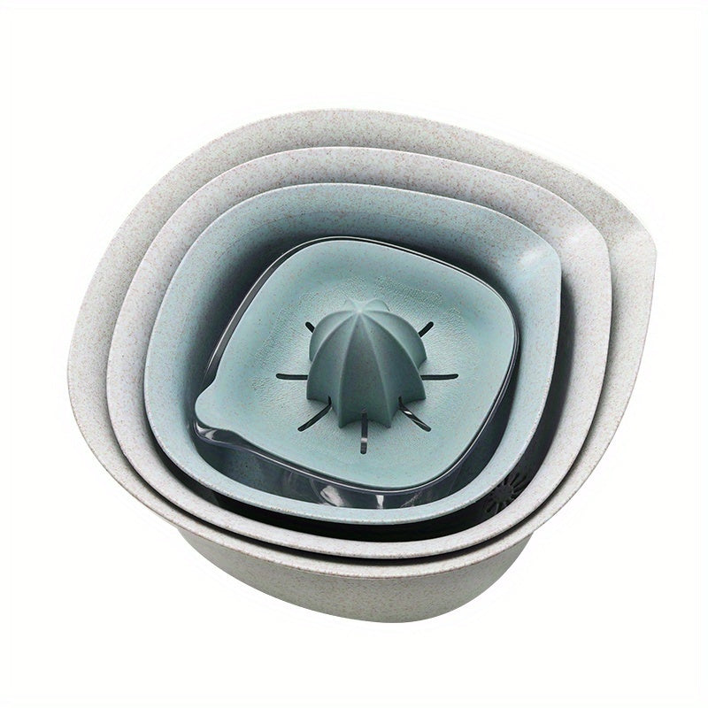 1pc Salad Bowl Set with Strainer Lid & Hand Juicer - Non-Slip Base Plastic Serving Bowl, Multi-Purpose Kitchen Tool Suitable for Salad Making, Dressing Mixing, Juice Extraction, Compact for Small Kitchens, Hygienic for Home Use