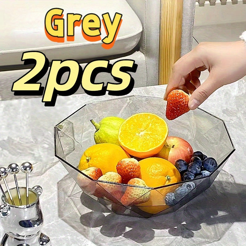 2 Pack Luxury Crystal Plastic Fruit Bowl, Modern Light Luxury Serving Tray for Snacks, Candy, Salad, Elegant Home Decor Fruit Platter for Living Room Kitchen