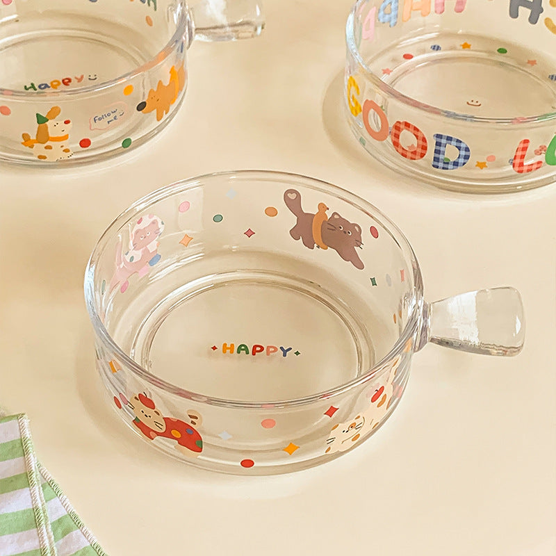 Adorable Glass Bowl Featuring a Puppy And Cat Design, Perfect for Home Use As a Fruit Salad Dish. This New Model for 2025 Boasts High Aesthetic Appeal And Is Styled for Instagram-Worthy Desserts