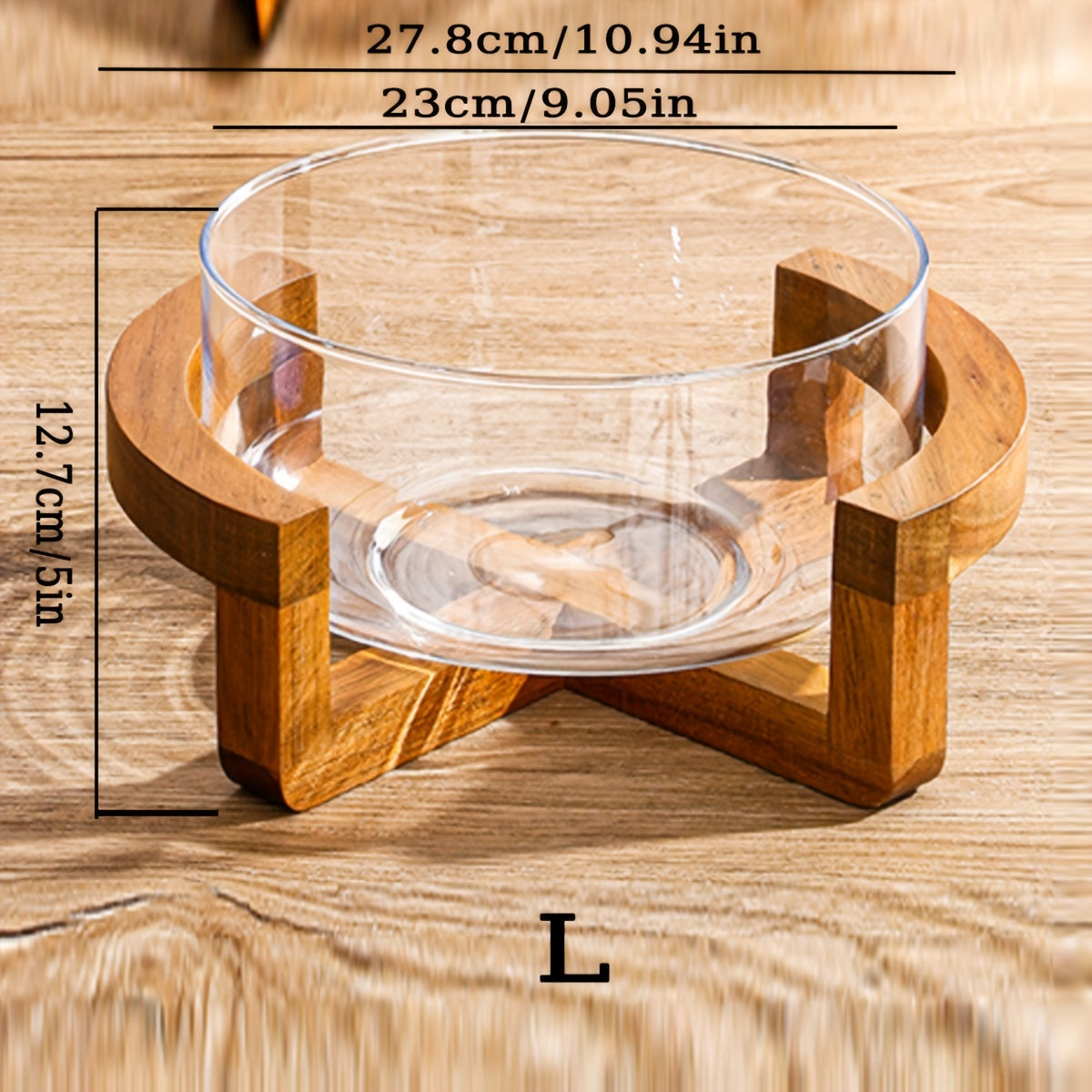 1pc Easy Bamboo Wood Base Glass Fruit Plate Living Room Snack Plate Home Fruit Bowl Salad Bowl Restaurant Buffet Bowl 1 Tray 1 Bowl
