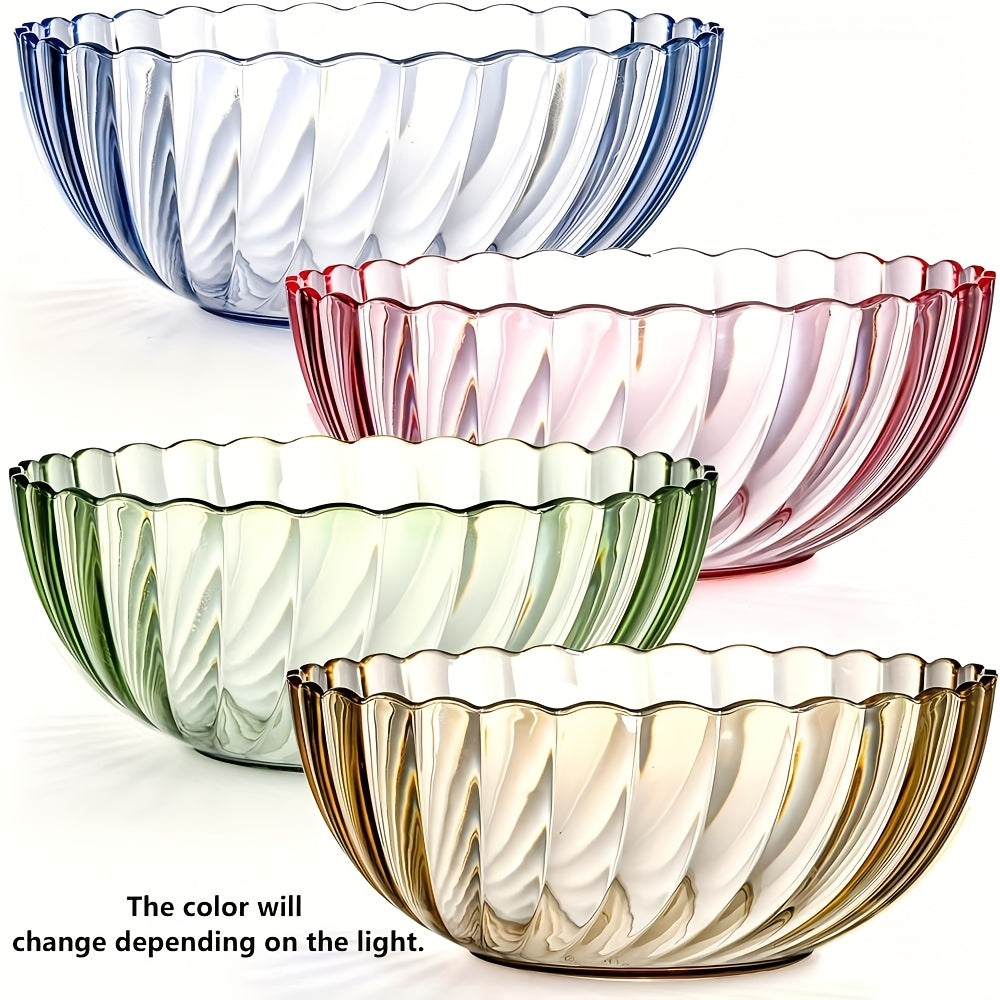 4pcs Acrylic Salad Bowl Colorful High Temperature Resistant Plastic PC Bowl Tea Water Fruit Bowl Suitable for Restaurant Kitchen Dormitory. The Color Will Change Due to Light