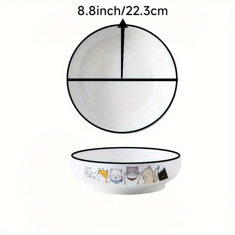 Set of 2, 9-Inch Ceramic Cat Design Soup Bowls, Large Capacity, Dishwasher Safe, Suitable for Home Kitchen Dining Services And Versatile Use