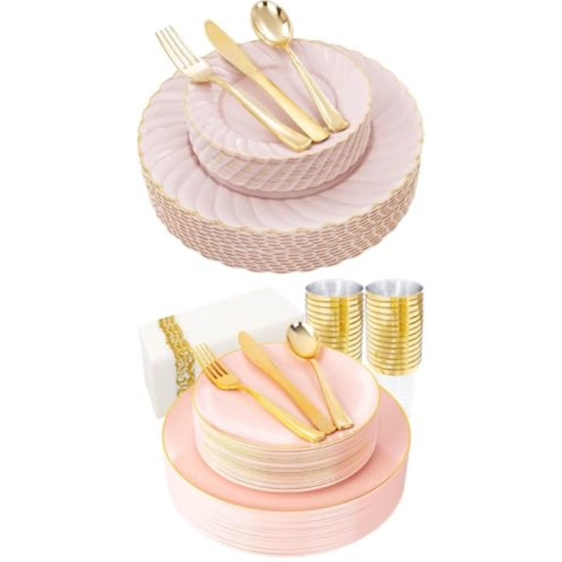 omcri125and175PCS Pink Plastic Dinnerware Set