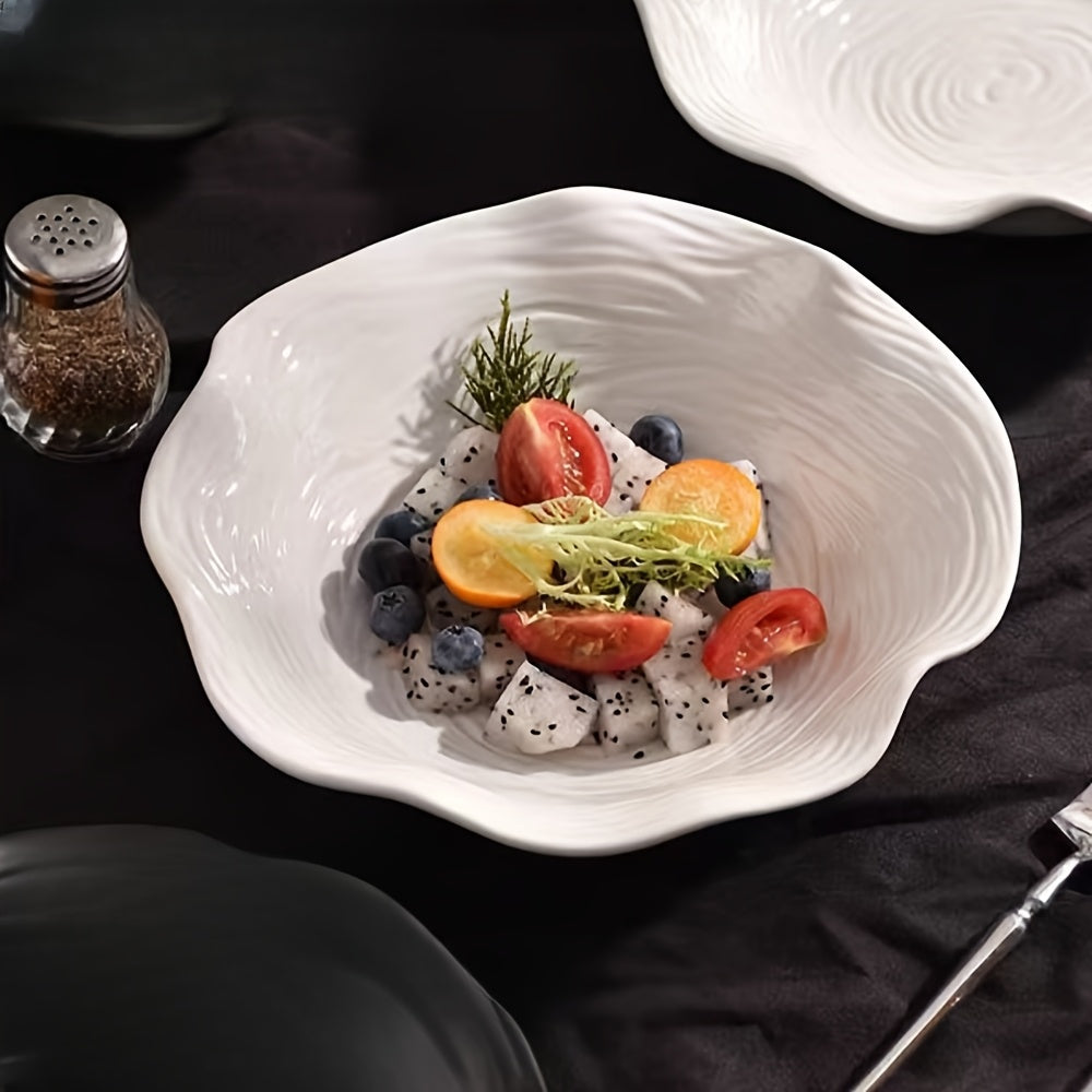 1 Set of 4 Hotel-Grade Pure White 8.27-Inch Lotus-Shaped Ceramic Bowls • Microwave Safe • Suitable for Desserts, Salads, Fruits And Soups • Ideal for Home Kitchens And Restaurants