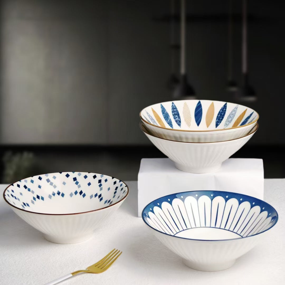 Set of 4 Japanese-Style Ceramic Pasta Ramen Bowls, 7.87inch, Round Microwave Safe Bowl for Soup, Noodles, and Salad- Kitchen Dinnerware for Home, Restaurant