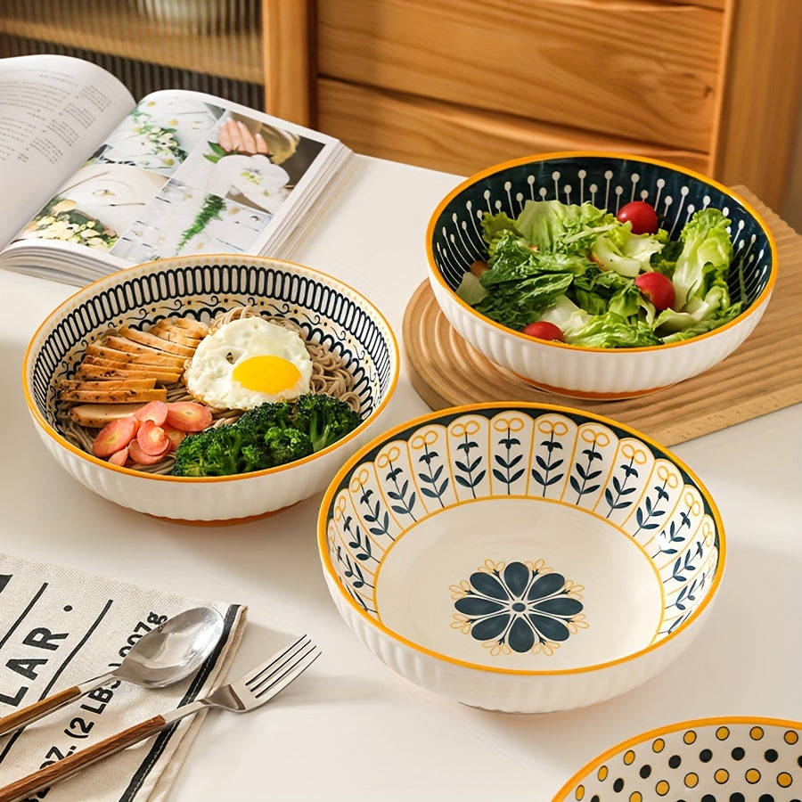 2pcs Ceramic Soup Bowls 2pcs Ceramic Soup Bowls with Floral Design | Microwave, Dishwasher & Oven Safe Round Bowls for Ramen, Noodles, Salad, Fruits | Durable Kitchen & Dining Essentials 56.8oz