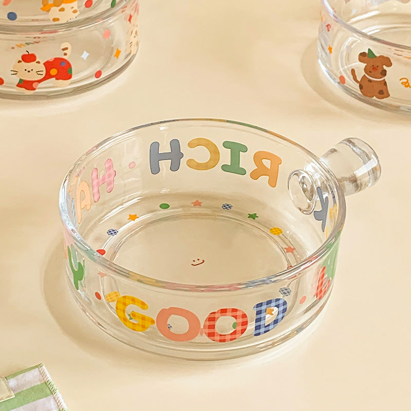 Adorable Glass Bowl Featuring a Puppy And Cat Design, Perfect for Home Use As a Fruit Salad Dish. This New Model for 2025 Boasts High Aesthetic Appeal And Is Styled for Instagram-Worthy Desserts