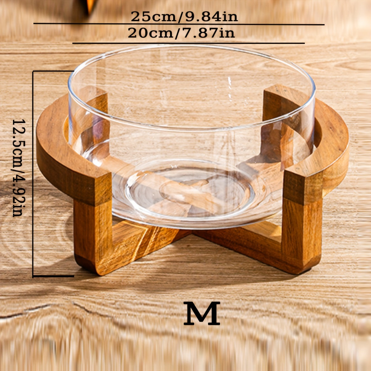 1pc Easy Bamboo Wood Base Glass Fruit Plate Living Room Snack Plate Home Fruit Bowl Salad Bowl Restaurant Buffet Bowl 1 Tray 1 Bowl