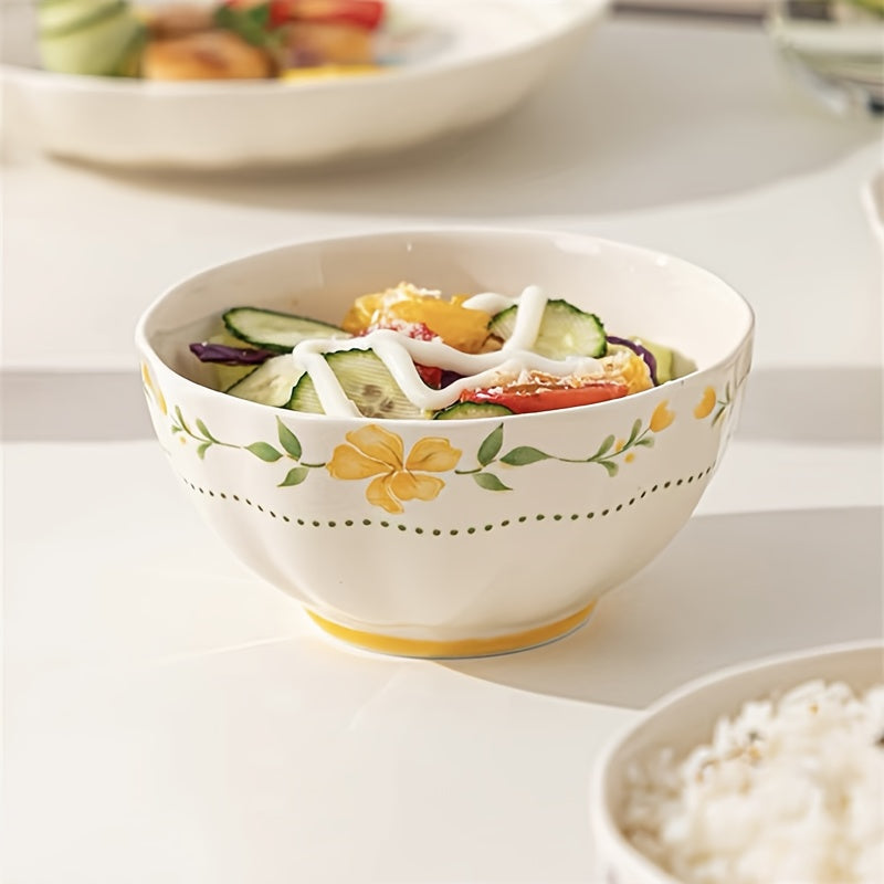4pcs Elegant Floral Ceramic Bowls 4.5Inch 4pcss Different Colors Rice Bowl Fruit Bowl Yogurt Bowl Modern Ceramic Dinnerware