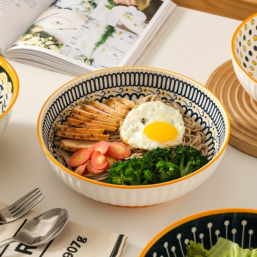 2pcs Ceramic Soup Bowls 2pcs Ceramic Soup Bowls with Floral Design | Microwave, Dishwasher & Oven Safe Round Bowls for Ramen, Noodles, Salad, Fruits | Durable Kitchen & Dining Essentials 56.8oz