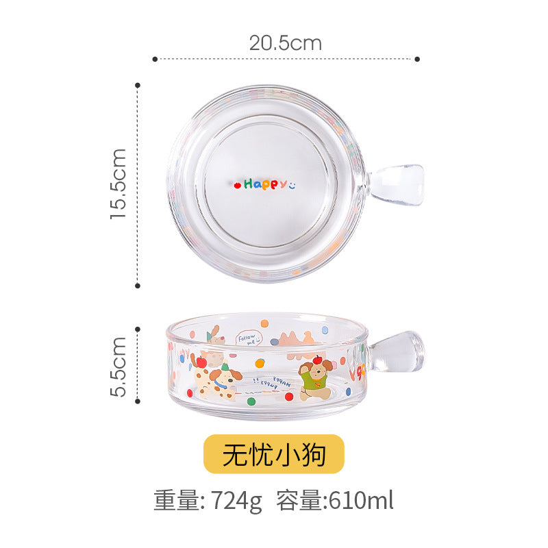 Adorable Glass Bowl Featuring a Puppy And Cat Design, Perfect for Home Use As a Fruit Salad Dish. This New Model for 2025 Boasts High Aesthetic Appeal And Is Styled for Instagram-Worthy Desserts