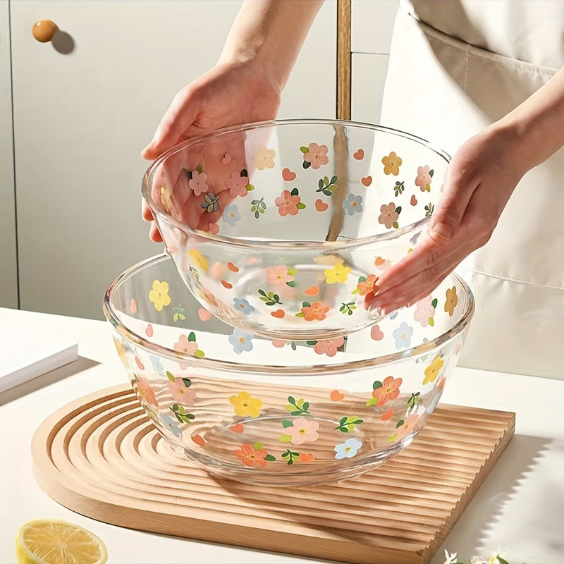 Small Floral Fresh Bowl Large 2700Ml Glass Soup Bowl | Floral Fresh Small Mixing for Home